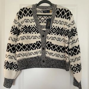 Polo Ralph Lauren Intarsia Knit Cardigan Wool Blend Black White Size S NWT